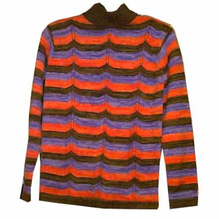 Willies Pet By David Brett Orange Purple and Brow Curved Bottom Horizontal with Knit Open Vert Panel Knit 3/4 Sleeve