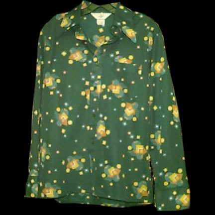 Jantzen 100 Green with Deco Like Block Circle and Line Pattern with Scattered Circle and Dots Long Sleeve