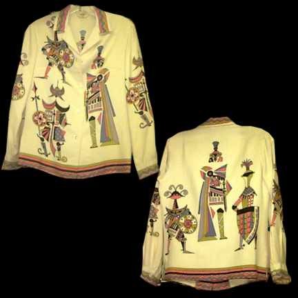 Sportempos Off White with Pucci Colored Mosaic Suits of Armor and Color Trim Button Front Jacket Weight Long Sleeve