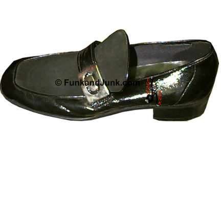 Sandy Mcgee 2 Tone Black with Suede Toe and Silver Cut Out Faux Buckle Loafer Men's Shoes in box