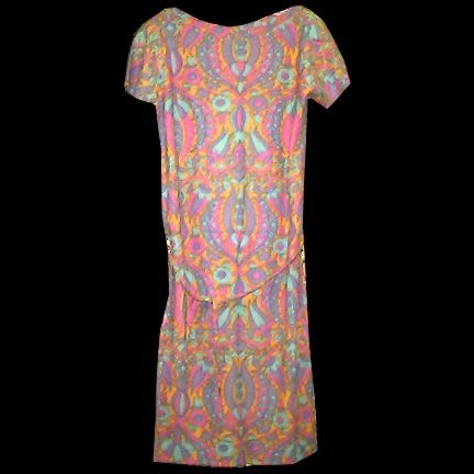 Wash and Wear Arnel Deadstock Mirrored from Center Purple Orange and Blue Stylized Tulips on Ornate Vines Slip Dress