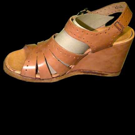 Franca Italian Made Tan Huge Wedge Heel with Open Dotted Straps Meeting at Center Sandal Style Rubber Sole Women's Shoe in box