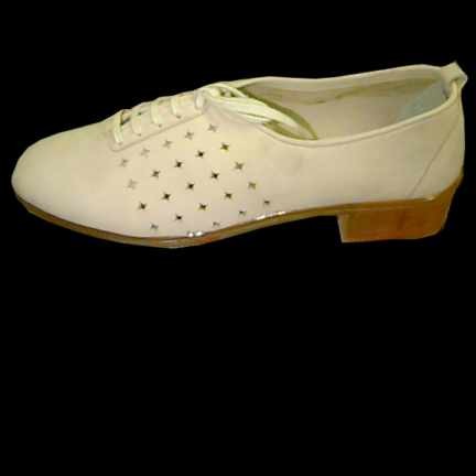 Flowers "Jazz" White (Bone) Leather with Punched Out Stars Sides with See Through Yellow Sole in box