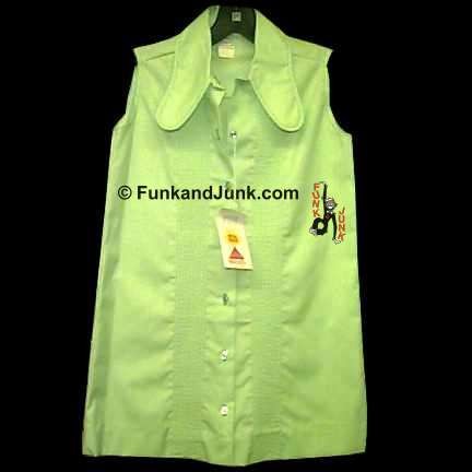 Milady Magoo Cool Green with Stitched Vented Front Panels & Long Petal Collar Sleeveless Blouse Deadstock with Tags