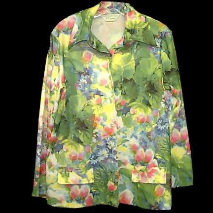 Npc Fashions Wonderful Pastel Wild Flower Garden with 2 Faux Waist Pockets Long Sleeve