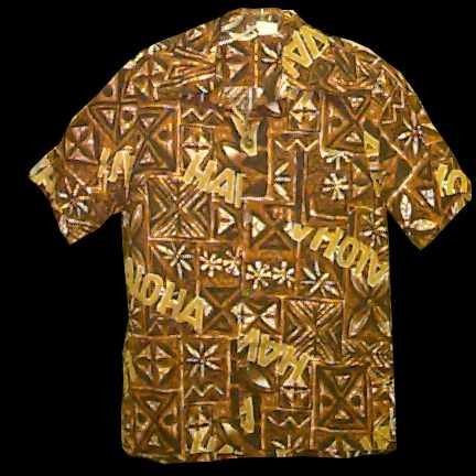 Brown and White Tapa Blocks with "Aloha" and "Hawaii" in Gold with Metal Coin Buttons