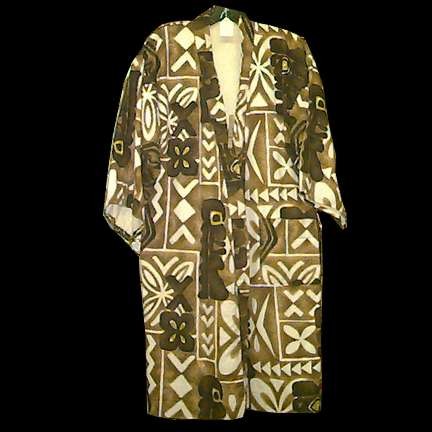 Brown with Yellow Tapa Print Lined Robe with Beach Cover Up