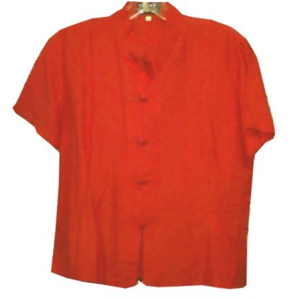 Tan My Hanoi Orange Red with Oriental Knot Tie Front Short Sleeve