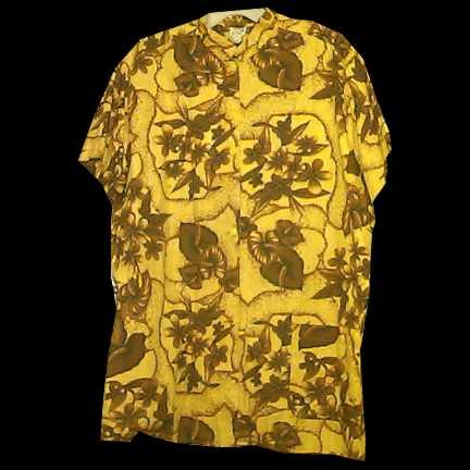 La Rosa Yellow with Brown Flowers on Speckled Background with Yellow Plastic Flower Buttons Womens