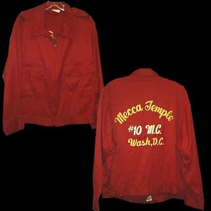 1950s Heavyweight Red with Quilt Stitched Back Mecca Temple 10 Washington DC Jacket with Added Velcro to Keep Faux Button Closed
