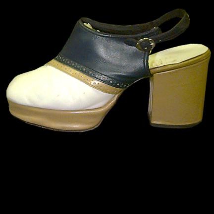 Cover Girl "Humble Pie" Tan Base and Heel with White Front Separated By Tan Punched Line to Blue Ankle Women's Platforms in box