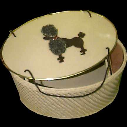 Poodle Topped Plastic Wicker Sewing Box with Purse
