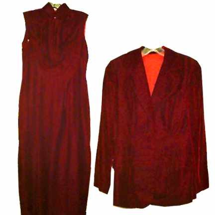 Custom Japanese Ruby Velvet Sleeveless Oriental Neckline Evening Dress and Matching Jacket