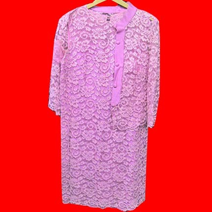 Miss Theme of New York Pink sleeveless dress with intricate floral lace overlay with matching jacket suit