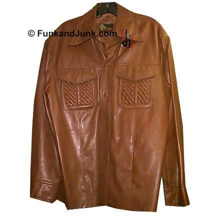 Hi Gear 70's Brown Leatherette Jacket with Thatched Look 2 Chest Pockets Snap Jacket