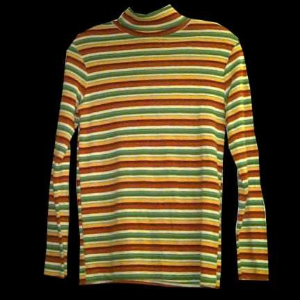 Maverick YellowOrangeGreen White Etc. Strip Rolled Turtle Neck Long Sleeve