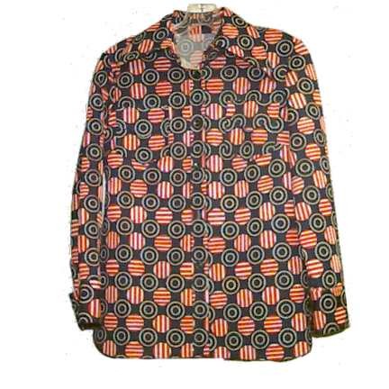 Blue with Double Circle Bullseyes and Red and White Striped Circles Super Mod Long Collar Heaver Weight Long Sleeve
