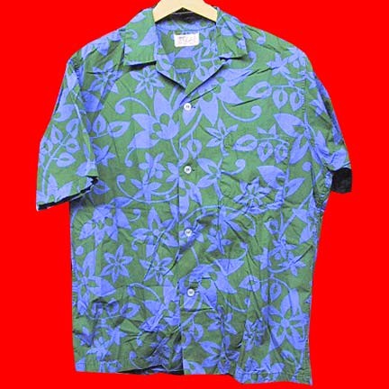 The Kahala Kelly Green with Blue flowers on vines Hawaiian shirt