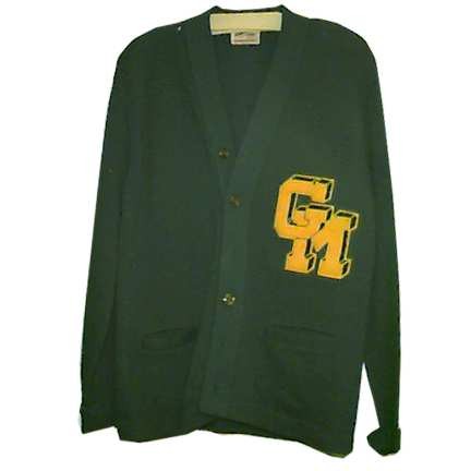 Princeton Kelly Green with "Gm" Flocked Letterman Letters Button Front School Sweater