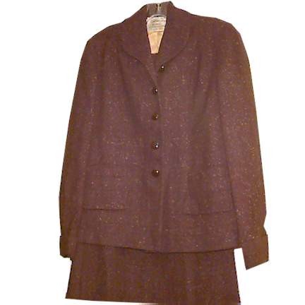 Glama Tone Brown with Colored Flecks Wool Silk and Cashmere Blend Women's Button Jacket with Skirt