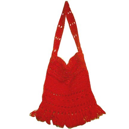 Red Oversized Hippy Style Crochet Shoulder Bag with Tassel Bottom