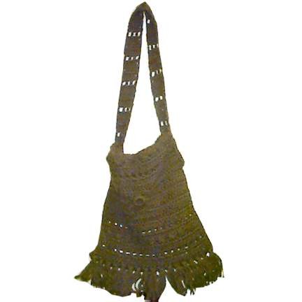 Brown Oversized Hippy Style Crochet Shoulder Bag with Tassel Bottom
