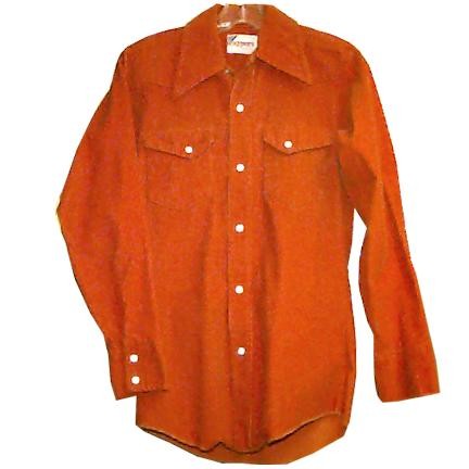 Rappers 70's Orange Corduroy with White Pearline Snaps and Offset Snap Tops on Two Chest Pockets Long Sleeve