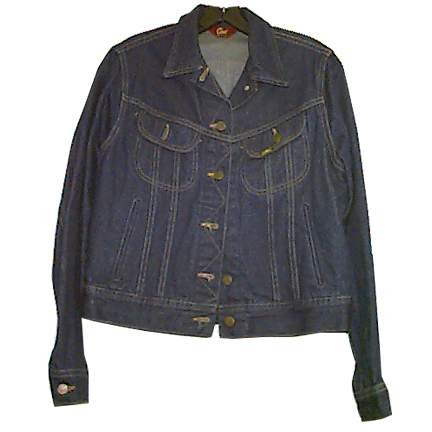 Ms. Lee 70's Deep Indigo Denim Jacket with Zig Zag Gold Stitch on Button Hole