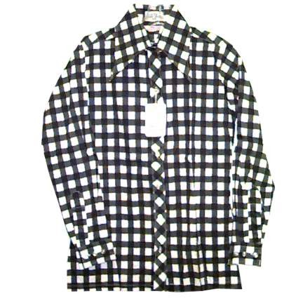 Casual Corners Black Charcoal and White Wide Checkerboard Long Sleeve Huge Collar Straight Waist Deadstock with Tags