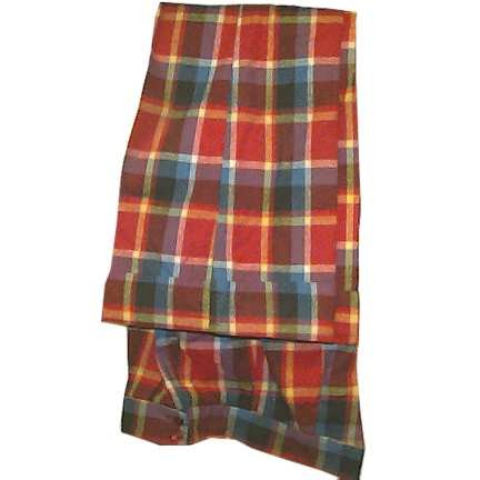 Hecht Co. (Paper Label) Red Blue Yellow Etc Dash Pattern Plaid Cuffed Bell Bottom Slacks Deadstock with Tag