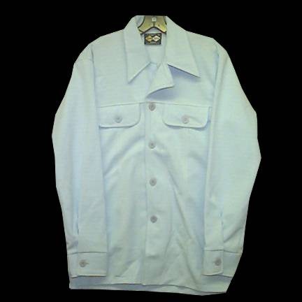 Coordi Knits Textured Light Blue with White 2 Line Piping to 2 Chest Pockets 70's Leisure Shirt Jak Deadstock