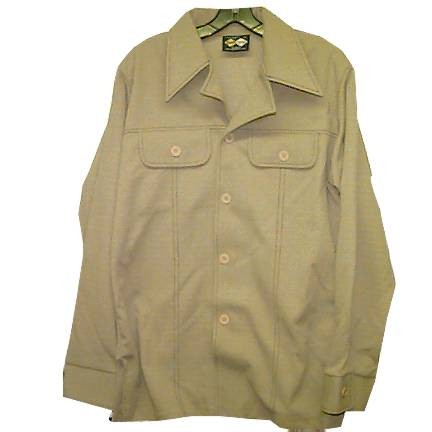 Coordi Knits Textured Sand with Brown 2 Line Piping to 2 Chest Pockets 70's Leisure Shirt Jak Deadstock