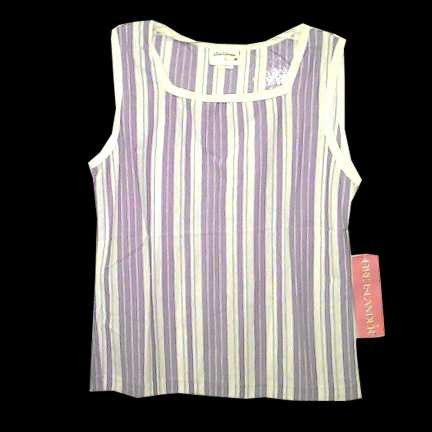 Fire Islander White and Purple Vertical Striped Square Cut Sleeveless T shirt Tank Top with White Edging Deadstock with Tag
