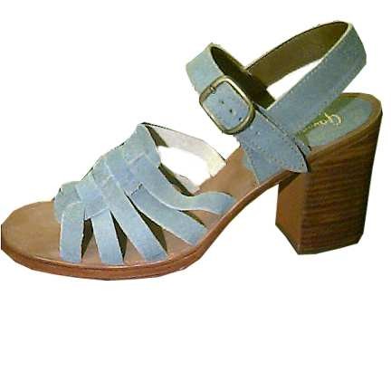 Gaymode Wood Heel and Leather Sole with Open Blue Denim Strap Platform Block Heel Women's Deadstock Shoes