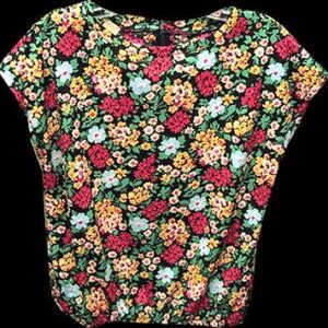Black with Colorful Wild Flowers with Leaves Sleeveless Blouse
