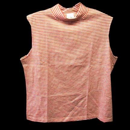 Lady Bug White with Orange Horizontal Lines Sleeveless Straight Collar Top Deadstock