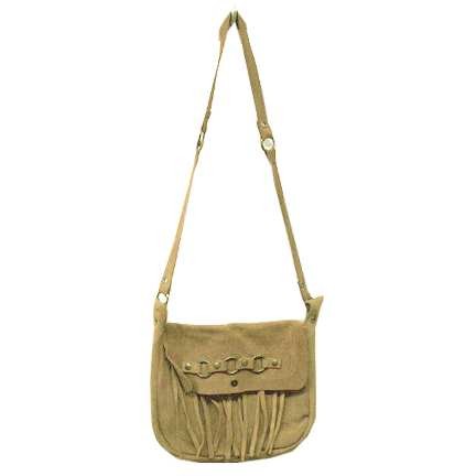 Linked Chain Front 70's Gold Suede Unisex Shoulder Bag Purse with Tassels