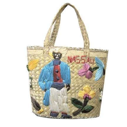 Nassau Woven Straw with Calypso Man and Scenic Tourist Purse