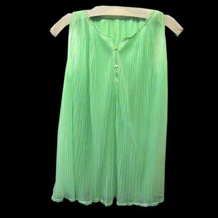 Vanity Fair Neon Green with White Lace Subtle Neck Trim Bell Shaped 60's Sleeveless Nightgown