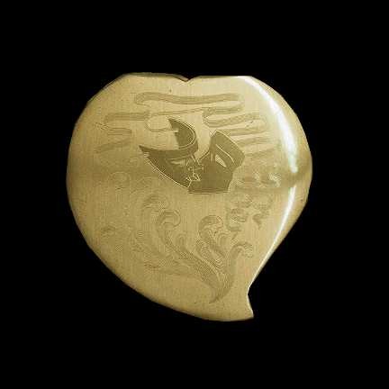 Elgin American Elongated Heart Shaped Gold with Kissing Drama Masks Compact with Mirror