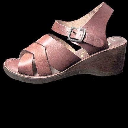 Selwyn Made in Brazil Rose Wood Heel Wedge with Brown Leather Sandal Strap Women's Deadstock Platforms with Box