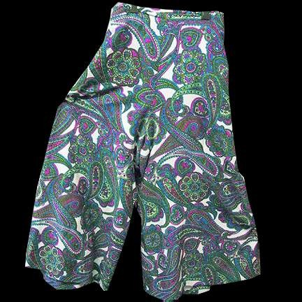 White with Green & Purple large Paisley & Amoebae Wrap Around Tie Waist Super Bells