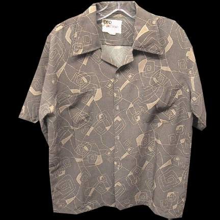 Campus Pro Action Brown with Squared Swirl Geos with Tan Accents Early 50's Short Sleeve Heavy Rayon?