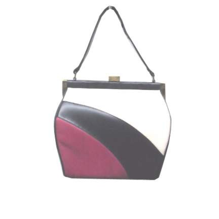 Blue with Red and White Curved from Corner Stripes with Blue Showing Bowling Bag Silhouette Purse
