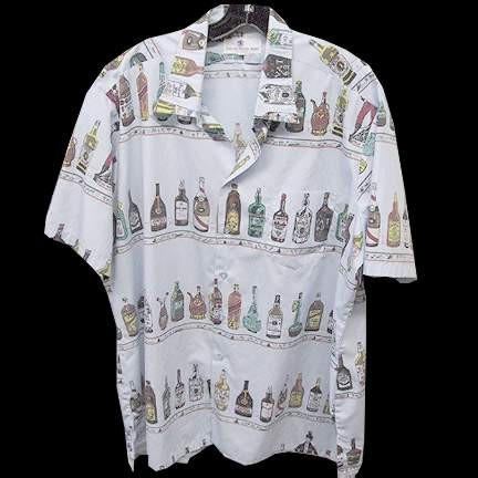 English Sports Shop Blue with Liquor Bottles on Shelves Bermudan Short Sleeve