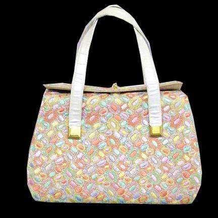 Colored Jelly Bean Stitched Purse with White Handles