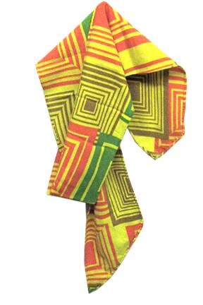 Yellow with Orange Brown and Green Mod Color Boxes in Boxes Long Single Panel Head Band Scarf