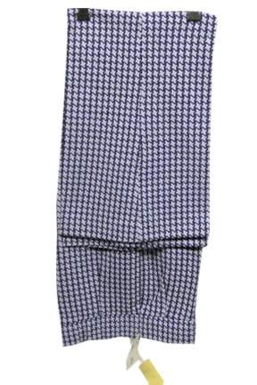 Garfinkels Blue with White Skewed Diamonds Flared Stretch Slacks Deadstock