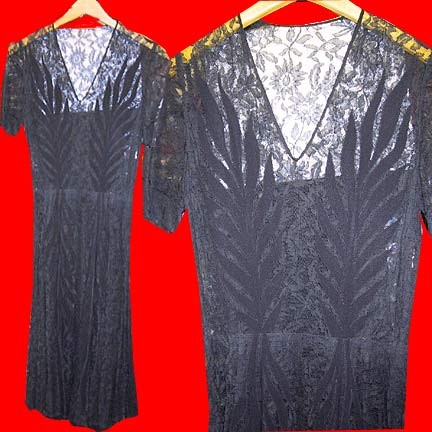 High end lace leaf design 40/50's dress with matching sheer shawl