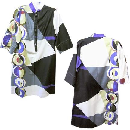 Katherine Ogust Marimekko Look Black Silver and White Bias Wedges with Mod Art Looking Circle in Circle Button Front Dress